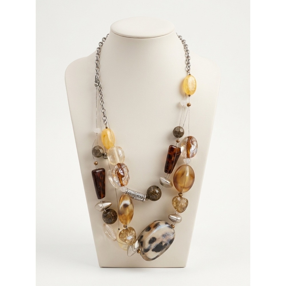 Chicos Multi Strand Bead Necklace Earthy Boho Vintage Retro Whimsigoth Fairycore